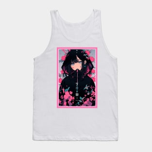 Aesthetic Anime Girl Pink Black | Quality Aesthetic Anime Design | Premium Chibi Manga Anime Art Tank Top